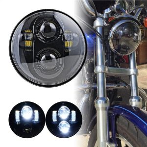40W 5.75inch LED Headlamp Untuk Sepeda Motor H4 Plug Chrome Black Headlight Auto Light System