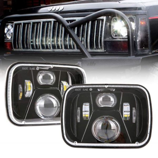 DOT Disetujui 5x7 Inch 60W LED Square Headlight Disegel Hi / Lo Beam Hitam / Perak Untuk Jeep YJ XJ MJ & Untuk Off-road