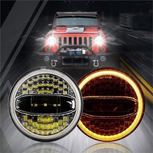 Lampu depan MORSUN LED Untuk Jeep Harley 7inch Round Headlamps Hi-lo Beam With Angel Eyes 12v 108W