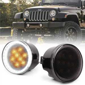 Morsun Dipimpin Putar Cahaya Sinyal Dengan Halo Untuk Jeep Wrangler Jk 07-14 Front Grille Light