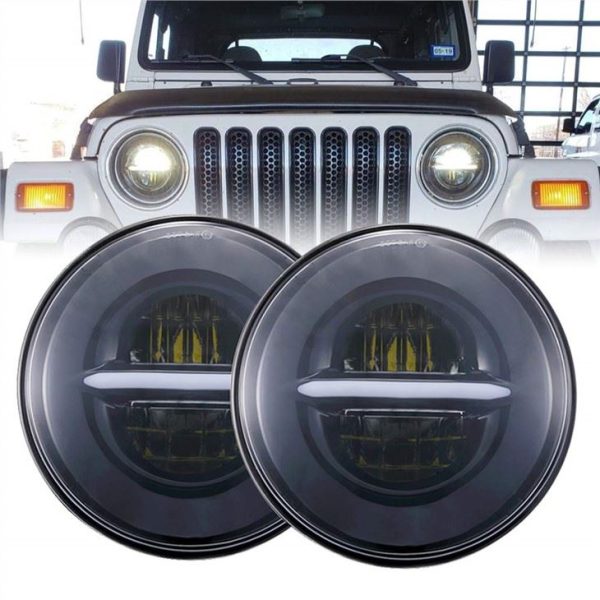 Lampu Depan LED Putaran Morsun Dengan Lampu Depan DRL Mata Halo Angel Untuk Jeep Wrangler JK