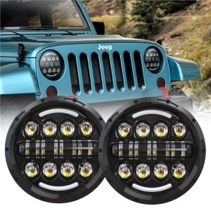 Sealed Beam Headlights 7inch Untuk 07-17 Jeep Wrangler Hi-Lo Beam H4 12V 24V Headlamp Dengan Halo